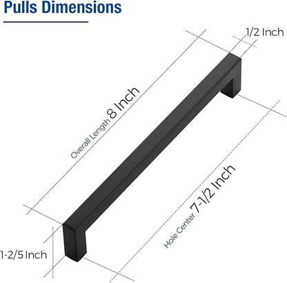 JOY DECOR Cabinet Handles, Black Cabinet Pulls, 2 Pack Kitchen Closet Handles 7-1/2 Inch, Square Drawer Pulls Stainless Steel Drawer Hardware, 192mm Hole Centers