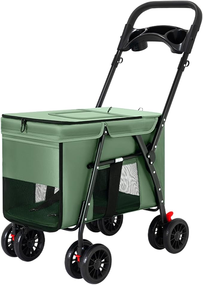 Pet Stroller Cat Dog Stroller Travel Folding Pet Carriers（Green）-Mewly Pet