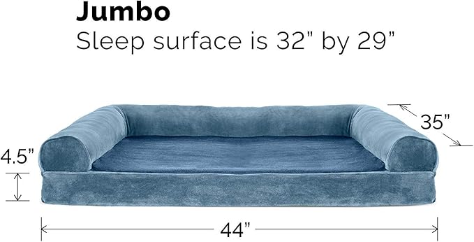Furhaven Orthopedic Dog Bed for Large Dogs w/ Removable Bolsters & Washable Cover, For Dogs Up to 95 lbs - Faux Fur & Velvet Sofa - Harbor Blue, Jumbo/XL-Mewly Pet