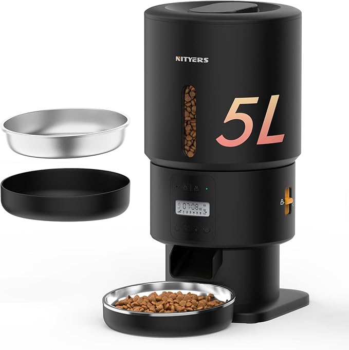 Automatic Cat Feeder - 5L Anti-Clog Cat Food Dispenser with Freshness Preservation, 1-6 Meals/Day, Programmable Portions, 10s Voice, 180-Day Battery Life, Auto Pet Feeder for Multi Cats and Dogs-Mewly Pet