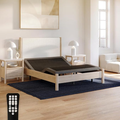 Upholstered Adjustable Bed Base 2.0 with Upgraded Motors, Massage, Wireless Remote, USB Port-Ergonomic Head and Foot Inclines, Queen