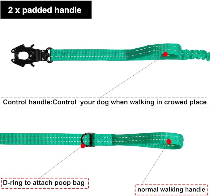 ICEFANG Tactical Dog Leash,K9 Training Walking Bungee Lead with 2 Control Handle,Heavy Duty Quick Release Metal Clasp,for Medium Large Breed (Teal, 6 FT)-Mewly Pet