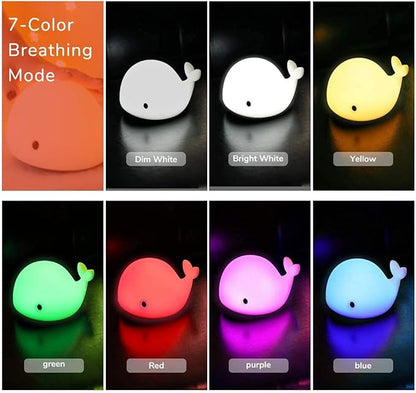 Cute Whale Night Light for Kids,Kawaii Baby Night Light with 7 LED Colors Changing,Tap Control Nursery Squishy Night Lamp,USB Rechargeable,Birthday Gifts for Baby,Girls,Boys,Toddler,Children