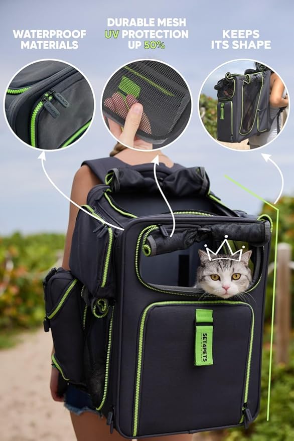 Cat Backpack Carrier & Dog Car Seat for Small Pets Up to 25 lbs - Expandable Cat Carrier Backpack with Safety Leash and Breathable Mesh - Waterproof for Travel - 3 in 1-Mewly Pet