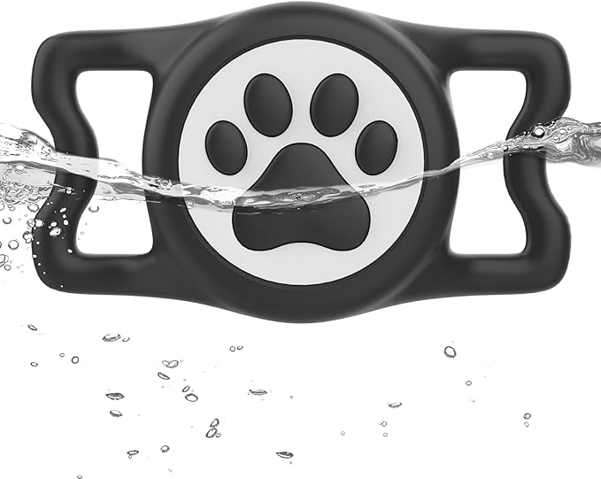 IP68 Waterpoof Dog Airtag Holder, Stretchy Silicone Full Body Covered Apple Air Tag Holder for Dog Cat Collar Fit All Width Collar (Black, 1 Pack)-Mewly Pet