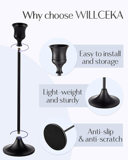 Black Candlestick Holders, Taper Candle Holders, Set of 6 Matte Black Candle Holder Set, Vintage Table Centerpiece for Wedding Christmas Holiday