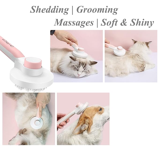 Pet Grooming Brush, Self Cleaning Slicker Brush for Dogs and Cats, Removes Undercoat Loose Hair, Mats, Tangled and Dirt, Massages, All Hair Types (Pink)-Mewly Pet