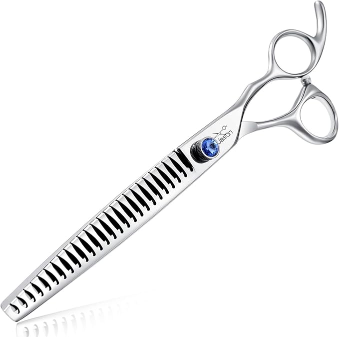 JASON 8" 26 Tooth Chunkers Shears for Dogs Ergonomic Cats Grooming Scissors Texturizing Blending Thinning Shear Pets Trimming Kit with Offset Handle Sharp Comfortable Scissor-Mewly Pet