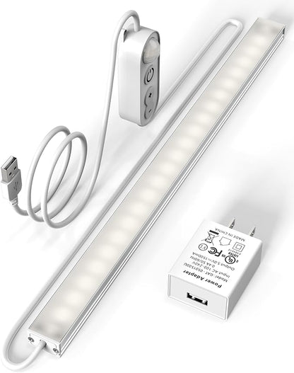 ASOKO Motion Sensor Dimmable Led Under Cabinet Lighting,12 inches Plug in Led Counter Light Bars, Daylight White 4500K Led Light Bar for Kitchen/Closet/Wardrobe/Shelf/Desk/Display Case