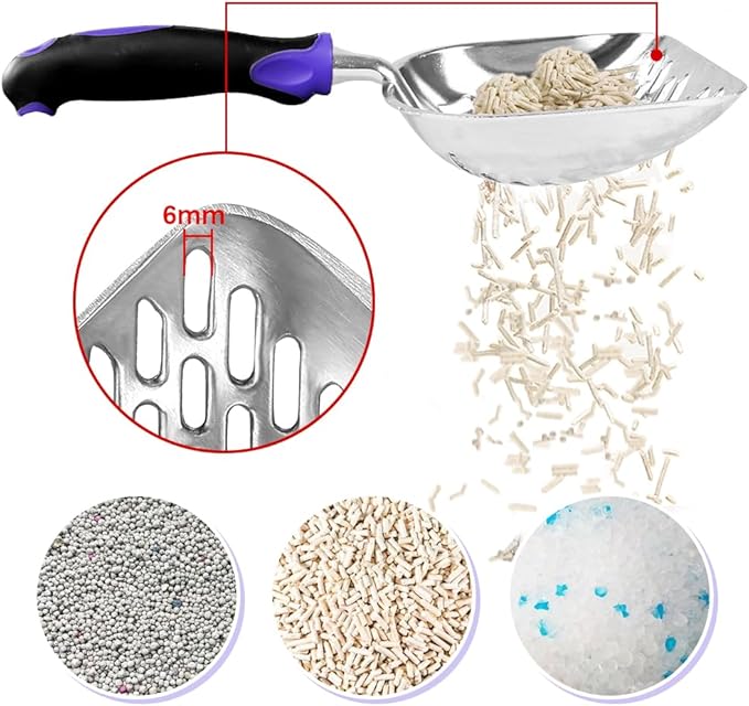 Cat Litter Scoop-Metal Cat Scooper-Long Handle Scoop,Cat Scooper-Poop Sifting-Mesh Shovel-Suitable for Cat Litter Box (Purple)-Mewly Pet