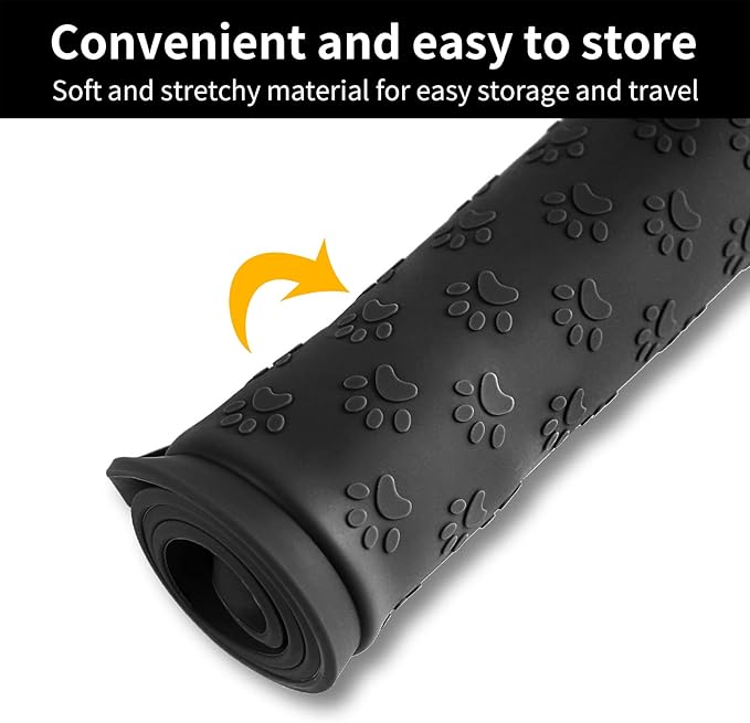 Ptlom Pet Placemat for Dog and Cat, Waterproof Non-Slip Silicone Feeding Bowl Mat Prevent Food and Water Overflow, Puppy Dish Feeder Fountain Trays Suitable for Medium and Small Pets, Black-Mewly Pet