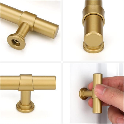 LONTAN 6 Pack Gold Cabinet Knobs Matte Gold Kitchen Cabinet Knobs for Dresser Drawers Brushed Gold T-bar Hardware for Dresser Bathroom