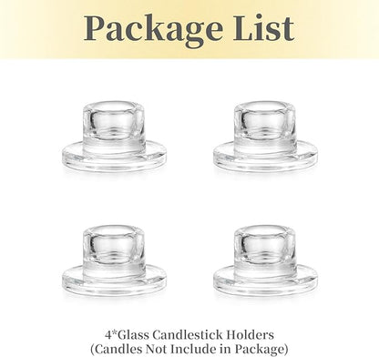 Hewory Glass Taper Candle Holders: 4 PCS Candlestick Holders Clear Short Tapered Candle Holder Set - Candle Stick Holder Decor for Table Centerpiece Wedding Party Advent Christmas Home Decorations