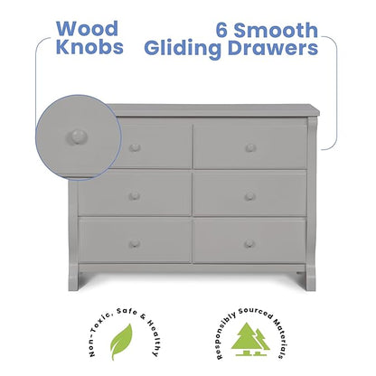 Delta Children Universal 6 Drawer Dresser with Interlocking Drawers - Greenguard Gold Certified, Grey