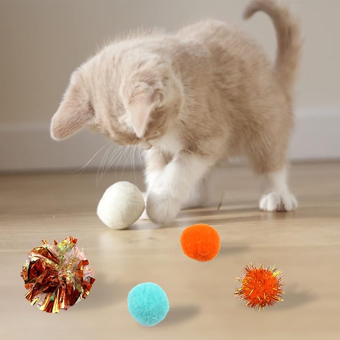 60 Pack Cat Toys - Assorted Kitten, Mouse, Crinkle & Pom Pom Balls-Mewly Pet
