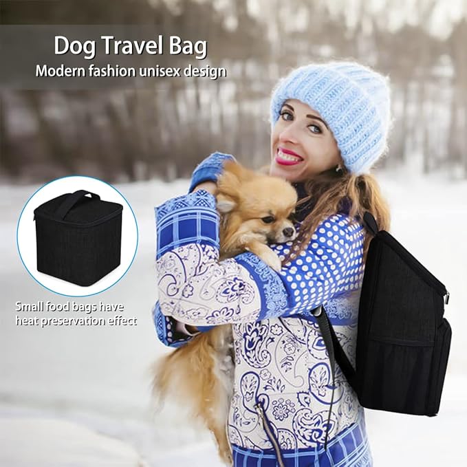 BAGLHER丨Dog Travel Bag, Airline Approved Pet Supplies Backpack, Dog Travel Backpack Accessories Set with 2 Silicone Collapsible Bowls and 2 Food Baskets. Black-Mewly Pet