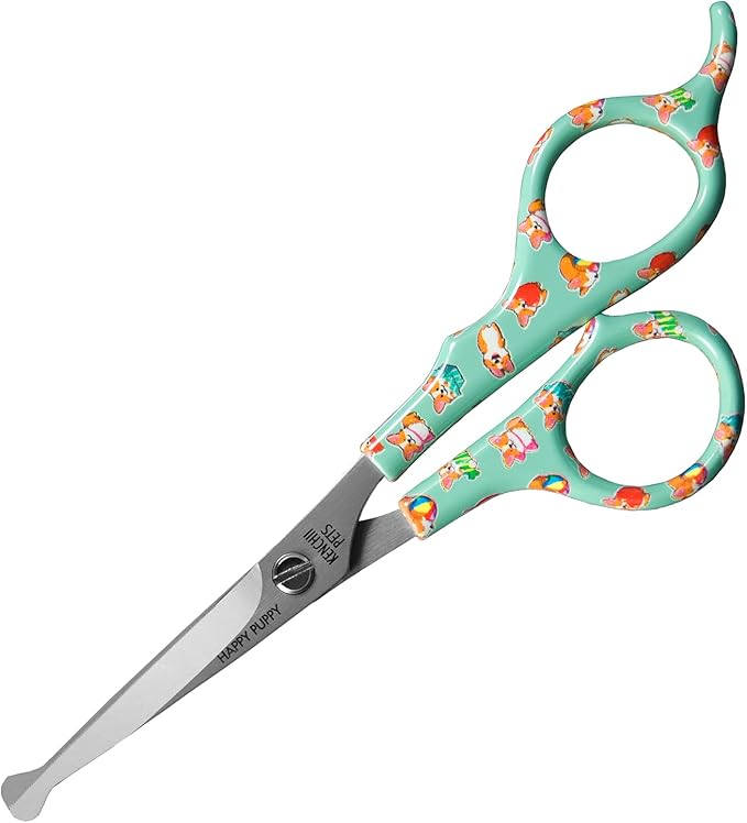 Kenchii Happy Puppy Ball Tip Shears for Dogs | Pet Grooming Essentials | Stainless Steel Trimming Scissors With Safety Blunt Tip | Dog Grooming Tools | 5.5 In-Mewly Pet