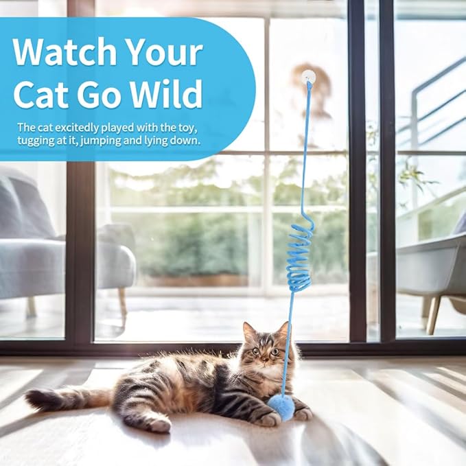 Hanging Plush Cat Toy Ball, Interactive Cat Toys for Indoor Cats with Bell, Cat Springs to Keep Them Busy/Reduce Boredom, 80 Inch-Upgraded (Blue+Pink)-Mewly Pet