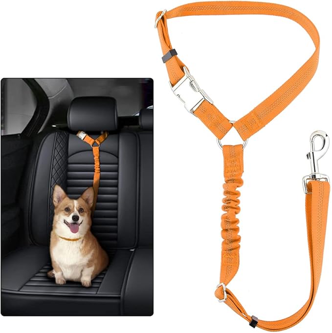 Plutus Pet Dog Seat Belt for Car Headrest, Reflective and Adjustable Restraint with Elastic Bungee for Safety, Vehicle Seatbelt Harness for Small Medium Large Dogs and Cats-Mewly Pet