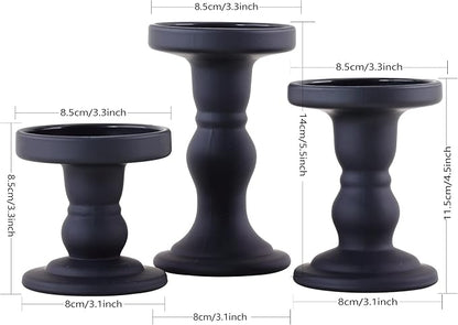 GMWD 3 Pcs Black Glass Candle Holder Set Clear, Candlesticks Holders Pillar Taper Candles Tealight Stand for Wedding Centerpieces Home Decorations Dining Table