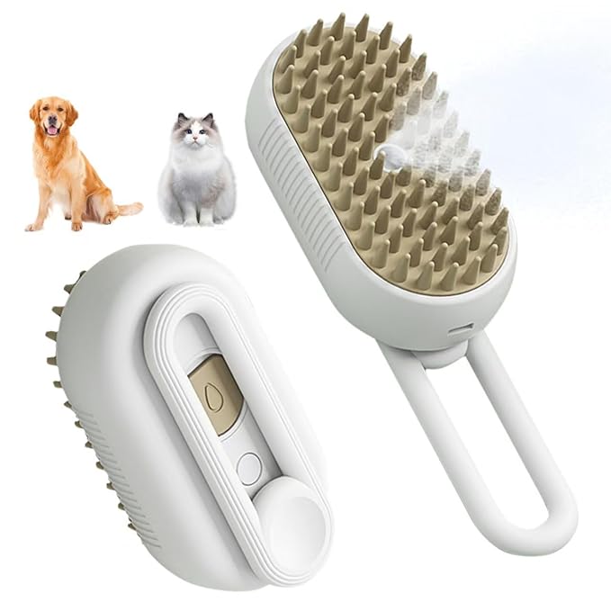 New Cat Steam Brush for Shedding Dog Brush with Steam Pet Hair Cleaning Brush Comb for Spray 4 in 1 Pet Grooming Soft Silicone Brush for Long & Short Haired Pets (White)-Mewly Pet
