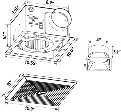 BV Bathroom Exhaust Fan 110CFM - Bathroom Fan 1.2 Sones, 4" Duct Collar, Rooms Up to 110 Sq. Ft.| Energy-Saving Ventilation Fan - No Attic Access & Ultra-Quiet | Energy Star, HVI 2100 & UL Certified