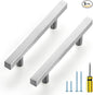Ravinte Brushed Nickel Cabinet Handles 5 Pack 3-1/2 inchSatin Nickel Square Cabinet Pulls Silver Hardware for Kitchen Cabinets 6 inch Overall Length Stainless Steel Drawer Pulls