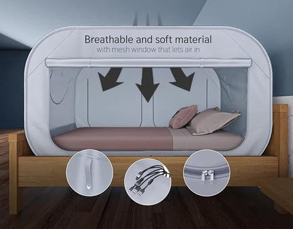 TidyFriend Twin Bed Tent, Pop-Up Privacy Canopy & Tent Beds for Kids and Adults – Cozy, Light Blocking, Breathable Pongee Fabric for Sleep, Play, or Study, Collapsible Design (Modern Grey)