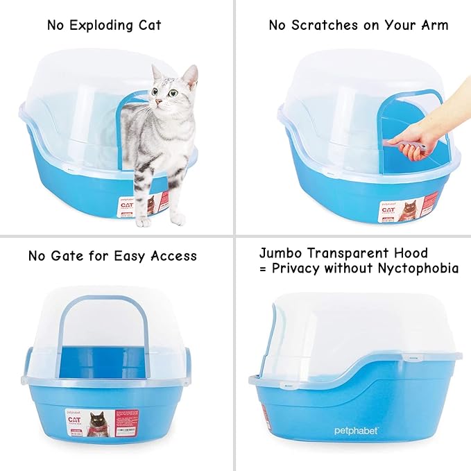 Petphabet Jumbo Hooded Cat Litter Box, Extra Large, Light Blue-Mewly Pet