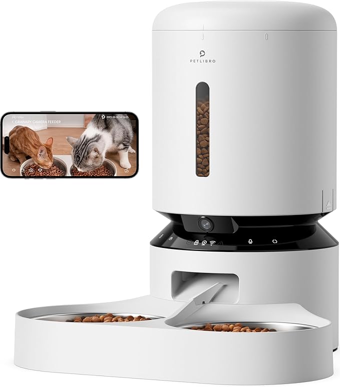 PETLIBRO Automatic Cat Feeder with Camera for Two Cats, 1080P HD Video with Night Vision, 5G WiFi Pet Feeder with Phone APP Control, 2-Way Audio for Cat & Dog, Low Food & Motion & Sound Alerts-Mewly Pet
