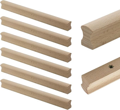 6Pcs Unfinished Beech Wood Solid Furniture Pulls Handles,Unfinished Unpainted Paintable Wooden Handles Cupboard Closet Drawer Handle Pull,Length 11.81",Hole Dis.8.82"