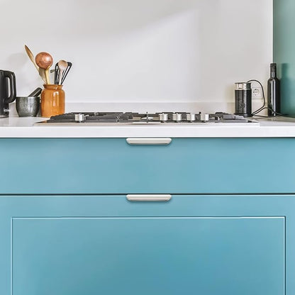 Ravinte Hardware 10 Pack Silver Cabinet Handles, 4 Inch (102mm) Finger Edge Pulls, 3 Inch Hole Center, Finger Pulls for Cabinets