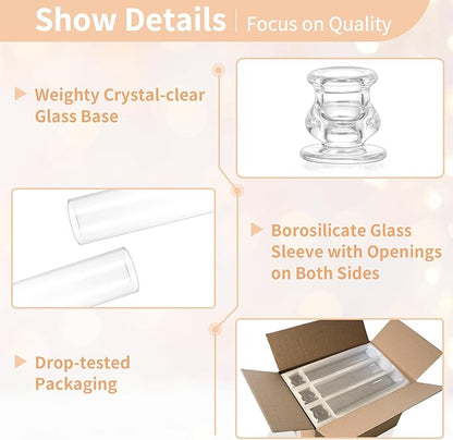 NUPTIO Candlestick Holder Bulk for Centerpiece: Set of 10 Hurricane Glass Taper Candles Holder - Clear Candle Stick Stand with Tall Cylinder Shade for Fall Thanksgiving Christmas Party Decor