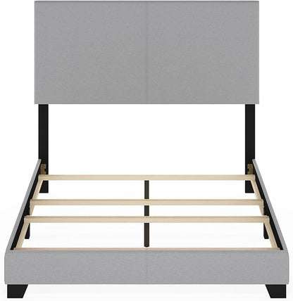 Furinno Pessac Fabric Upholstered Bed Frame with Wooden Slat Support, Full, Glacier