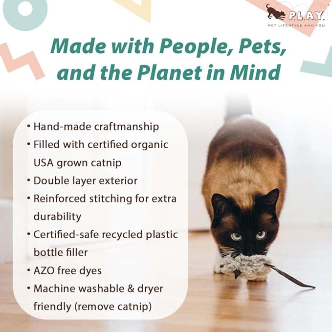 P.L.A.Y. Cute Plush Cat Toys - Feline Frenzy Animal Critter Themed Catnip Filled Toy, Great for Adult Cats and Kittens - Machine Washable, Recycled Materials, Crinkles (Catch a Meowse, Set of 2)-Mewly Pet