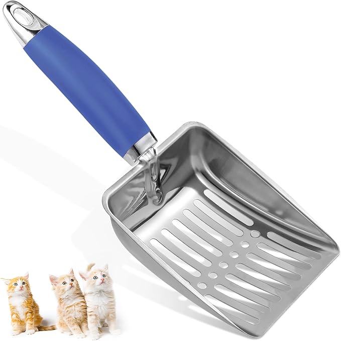 Cat Litter Scoop -Stainless Steel Metal Cat Litter Scoop-Sturdy Mesh Scooper - Mesh Shovel-Easy to Clean - Suitable for Cat Litter Box -Navy Blue-Mewly Pet