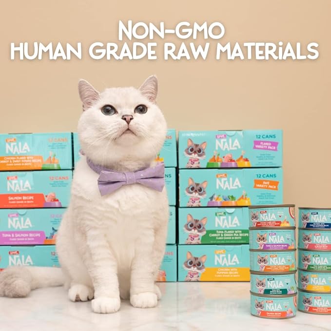 LOVE, NALA - Natural Adult Cat Wet Food - Pate Mackerel with Carrot & Pumpkin Recipe- Grain Free, Non-GMO, Lean Protein, Omega 3, Digestive Fiber Blend, Added Minerals & Vitamins - 12 Pack 2.4 lbs.-Mewly Pet