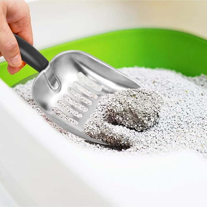 Cat Litter Scoop -Metal Cat Litter Scoop-Sturdy Mesh Scooper - Mesh Shovel-Easy to Clean - Suitable for Cat Litter Box -Black-Mewly Pet