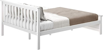 Max & Lily Queen Bed Frame with Slatted Headboard, Solid Wood Platform Bed for Kids, No Box Spring Needed, Easy Assembly, White
