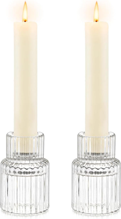 Candle Holder Glass Candlestick Holders: Hewory 2PCS Clear Taper Candle Holders Bulk for Table Centerpiece, Glass Candle Holder Candle Stick Holder Decor for Christmas Wedding Party Bridal Showers
