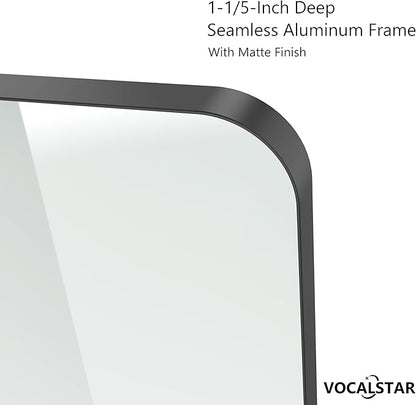 VocalStar Black Metal Framed Bathroom Mirror for Wall, 36 x 40 Inch Large Rounded Rectangle Matte Black Bathroom Vanity Mirror Farmhouse, 1/4-inch Shatterproof Glass | Ultra-Flush Hanging
