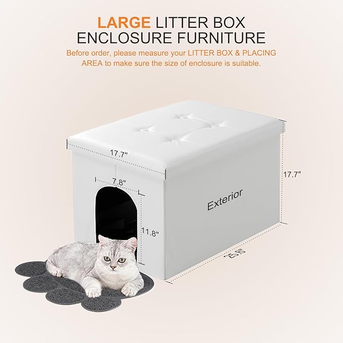 MEEXPAWS Cat Litter Box Enclosure Furniture Hidden, Cat Washroom Bench Storage Cabinet |Large 25.6'' x 17.7'' x 17.7''| Dog Proof | Waterproof Inside/Easy Clean | Easy Assembly | Odor Control(White)-Mewly Pet