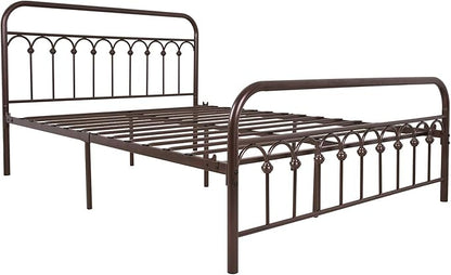 YALAXON Vintage Sturdy Queen Size Metal Bed Frame with Headboard and Footboard Basic Bed Frame No Box Spring Needed，Antique Brown.