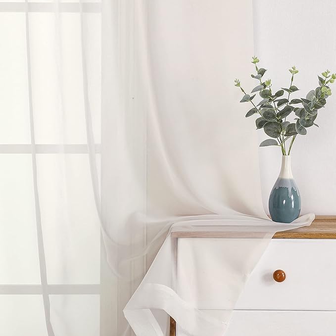 OWENIE Sheer Curtains Ivory 144 inch Extra Long, Elegant and Airy Drapes Translucent Window Treatments for Living Room/Bedroom, Ivory, 2 Panels=84" Wide