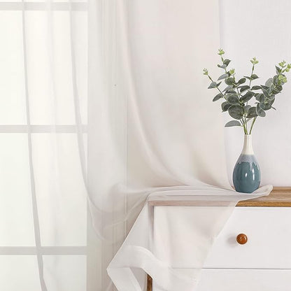 OWENIE Sheer Curtains Ivory 144 inch Extra Long, Elegant and Airy Drapes Translucent Window Treatments for Living Room/Bedroom, Ivory, 2 Panels=84" Wide