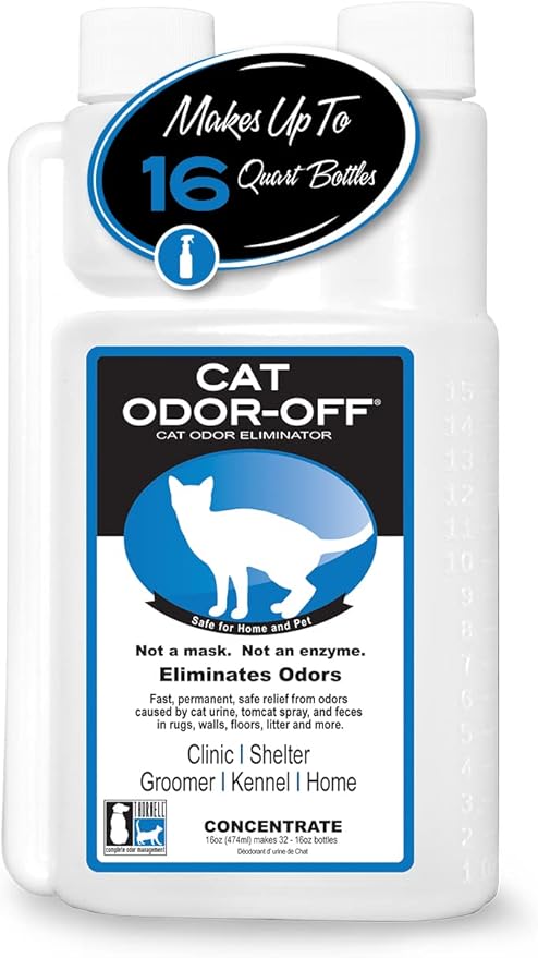 THORNELL Cat Odor-Off Concentrate Pet Smell Odor Eliminator – Cat Odor Eliminator Concentrate for Pet Urine Odor, Tomcat Spray for Cat Urine Smell, Feces on Carpet & Litter Boxes – 16oz-Mewly Pet