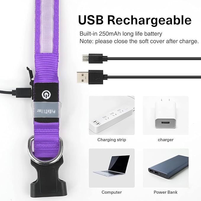 PcEoTllar Light up Dog Collar for Night Walking - LED Dog Collar Light Rechargeable Color Changing, Glow in The Dark Dog Collars Waterproof Glowing Dog Collars for Large Small Medium Dogs-Mewly Pet