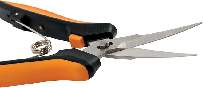 Fiskars Curved Micro-Tip Pruning Snips - 6" Garden Shears with Sheath and SoftGrip Handle - Yard and Garden Tools - Orange/Black-Mewly Pet