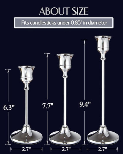Candlestick Holders Taper Candle Holders, Set of 3 Silver Candle Holder Set, Vintage Table Centerpiece for Wedding Christmas Holiday