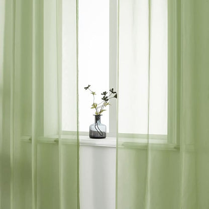 DUALIFE Sage Curtains 72 Inch Length for Bedroom Set of 2 Panels Grommet Sheer Transparent Mint Green Sheer Curtains for Girls Room Birthday Party Backdrop Wedding Decorations 52X72 Inches Long